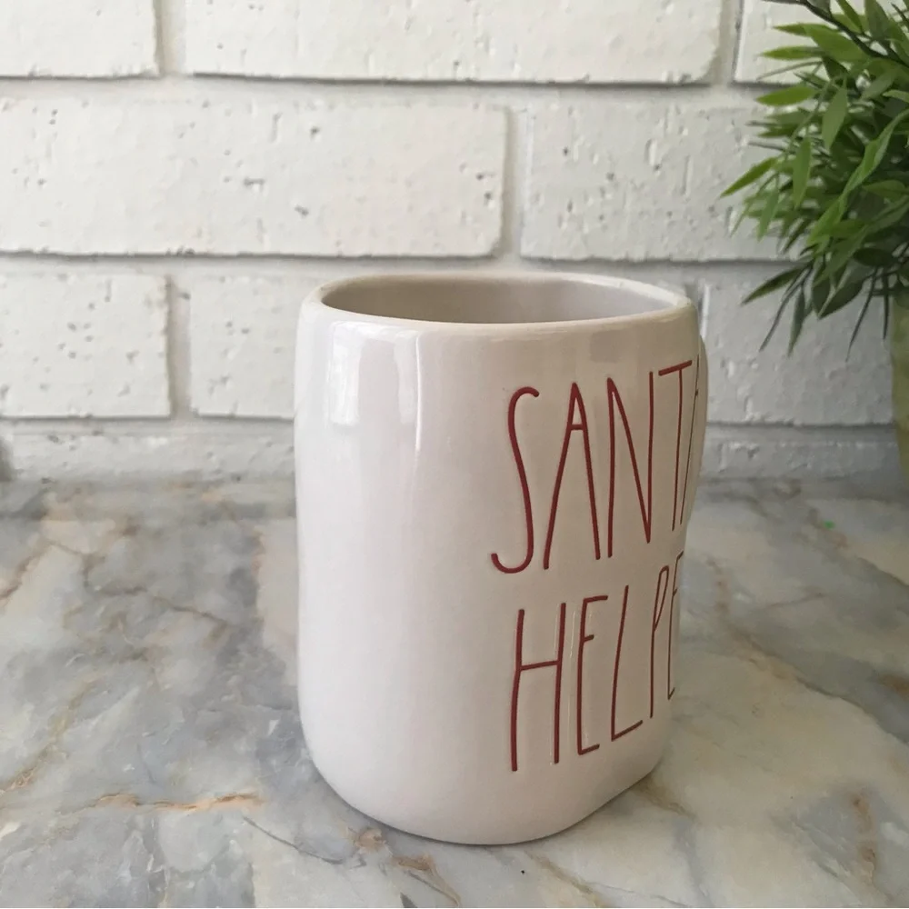 Rae Dunn Mug Santa’s Helper White with Red Lettering